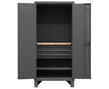 HEAVY DUTY CABINET WITH PEGBOARD DOORS, DRAWERS, 1 SHELF & BUTCHERBLOCK WORK SURFACE